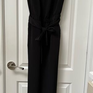 New Strapless black wide leg one piece fashion jumpsuit size Small Petite